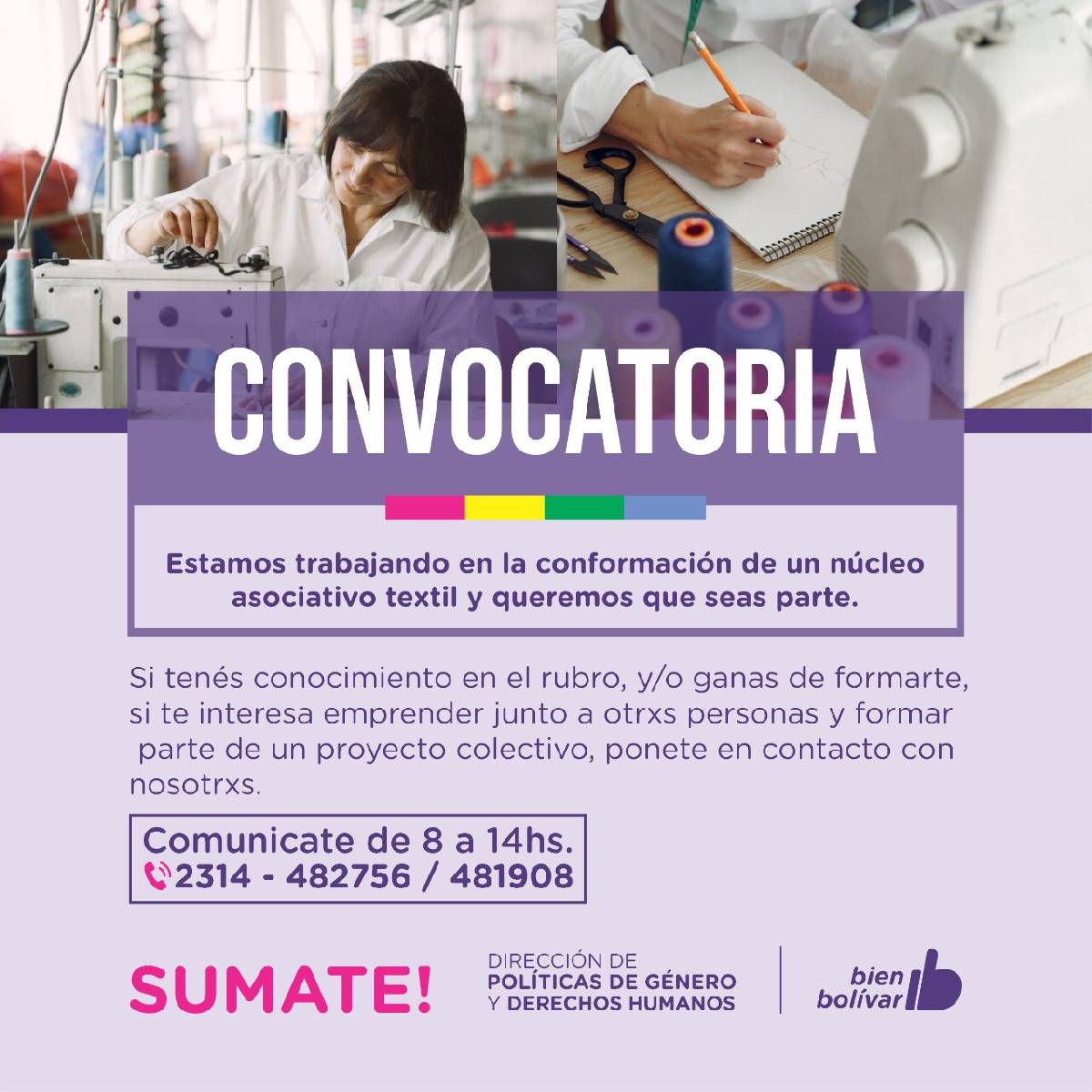DERECHOS HUMANOS CONVOCA A LA CONFORMACIÓN DE UN NÚCLEO ASOCIATIVO TEXTIL