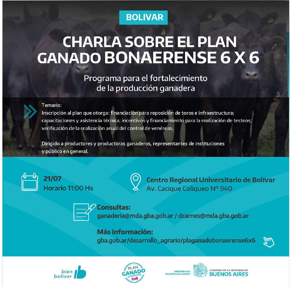 SE BRINDARÁ UNA CHARLA SOBRE EL PLAN GANADO BONAERENSE 6X6