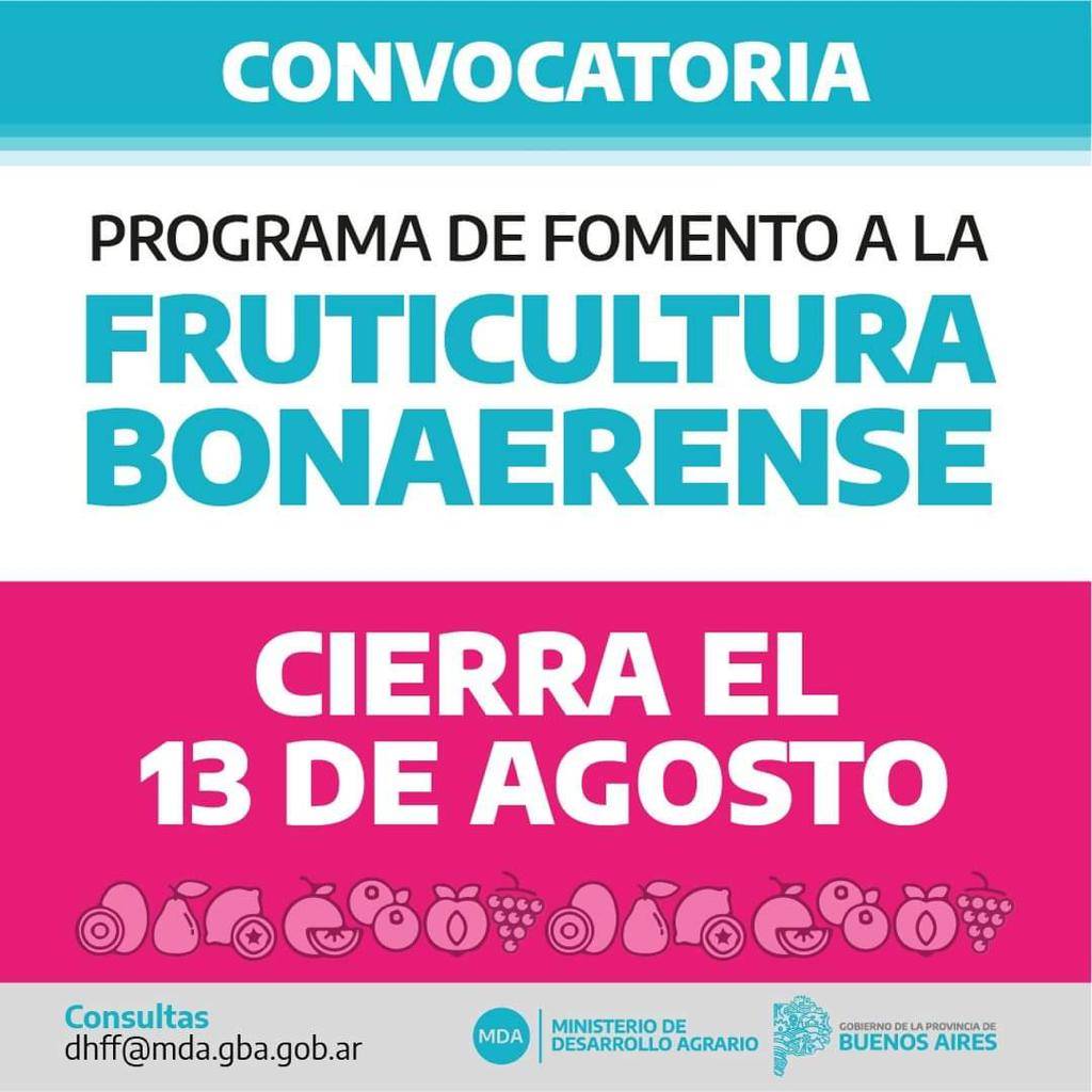 SE ENCUENTRA ABIERTA LA CONVOCATORIA AL PROGRAMA DE FOMENTO A LA FRUTICULTURA BONAERENSE