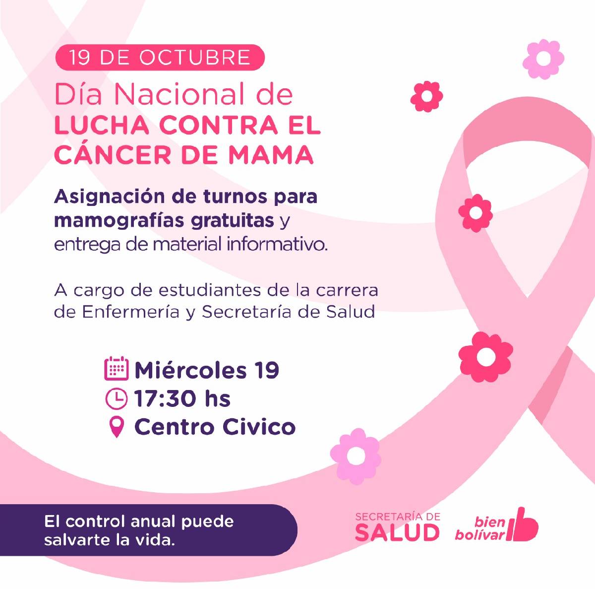 OCTUBRE ROSA: LA SECRETARÍA DE SALUD REALIZARÁ UNA ACTIVIDAD PREVENTIVA EN EL CENTRO CÍVICO