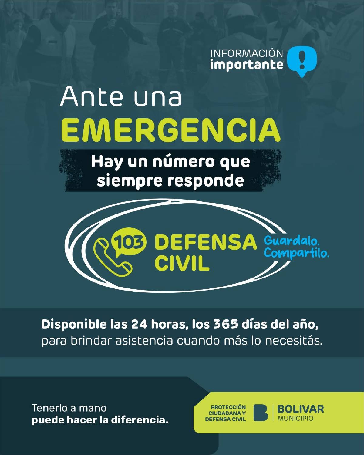 EL MUNICIPIO INFORMA QUE LA LÍNEA 103 ESTÁ DISPONIBLE LAS 24 HORAS PARA EMERGENCIAS